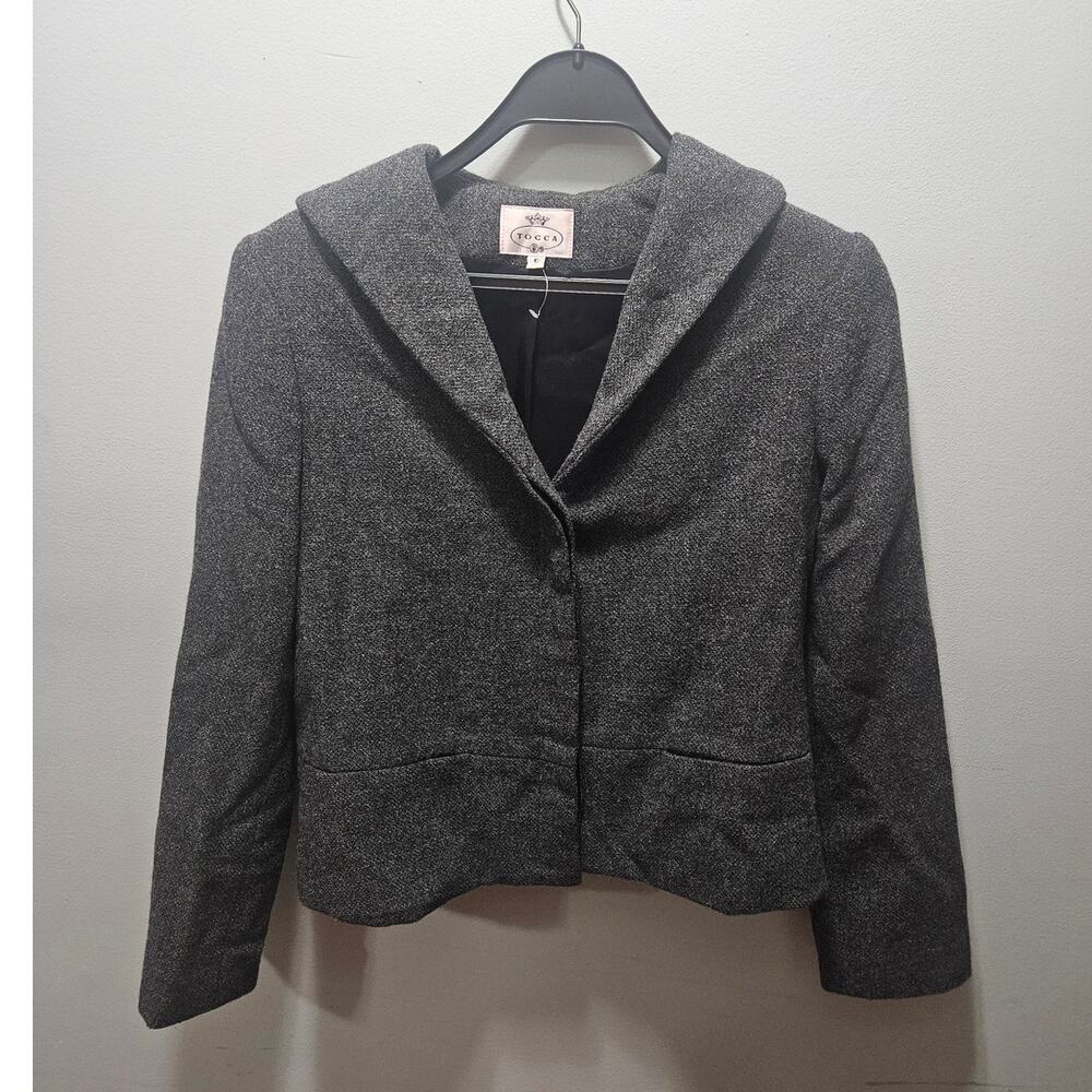 Vintage 1990s Tocca Wool Jacket Gray USA Made Cropped Blazer Size 6